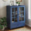Buffet minimaliste bleu avec portes doubles en verre et tiroir, rangement moderne en bois pour les espaces de vie et de salle à manger
