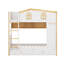 Lit superposé avec garde-corps en forme de maison, tablettes de rangement et lit gigogne-1043292760