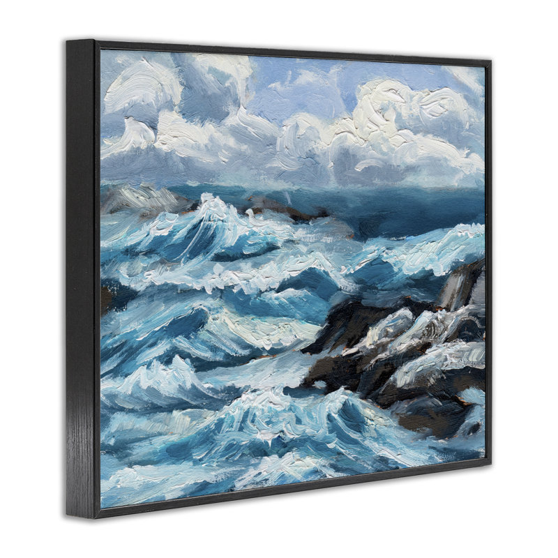  «Rough Sea Waves Splash», estampe numérique par Melissa Wang, H 16 po x l 20 po, Giclée encadrée noir minuit