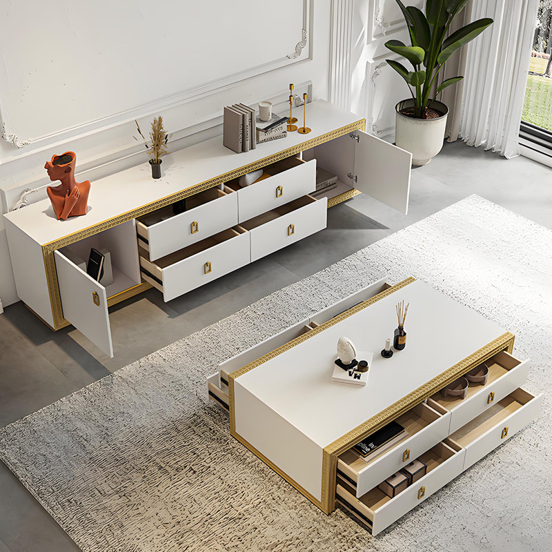 Solid Wood Coffee Table TV Stand Set