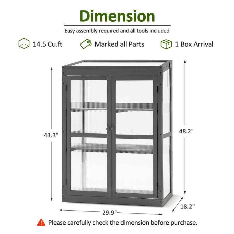 Cadre de serre portatif en bois l 30 po x P 18 po, Gris foncé