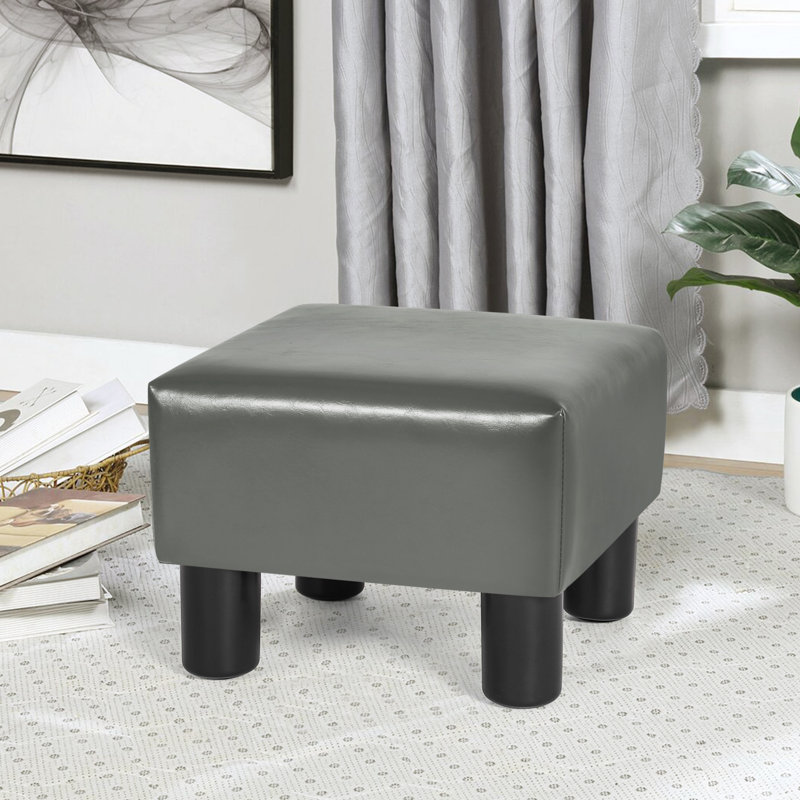 Okan Faux Leather Ottoman, Dark Gray Faux Leather