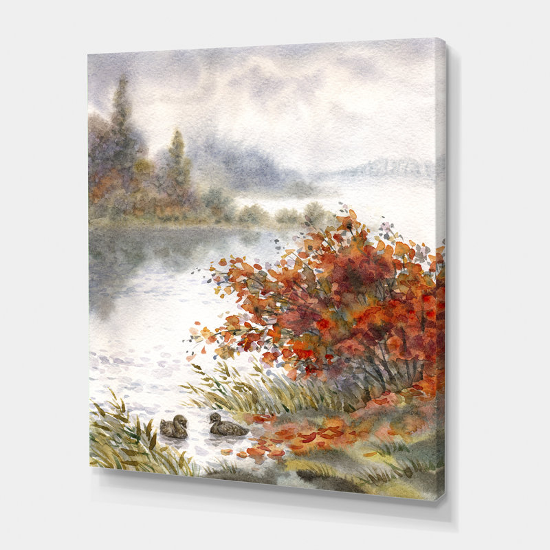 Vue du lac en automne - reproduction sur toile, H 32 po x l 24 po x P 1 po, Toile tendue