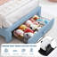 LED Kids Bed Frame, Velvet Upholstered, 2 Storage Drawers, Princess Style-1641564477-1641564476