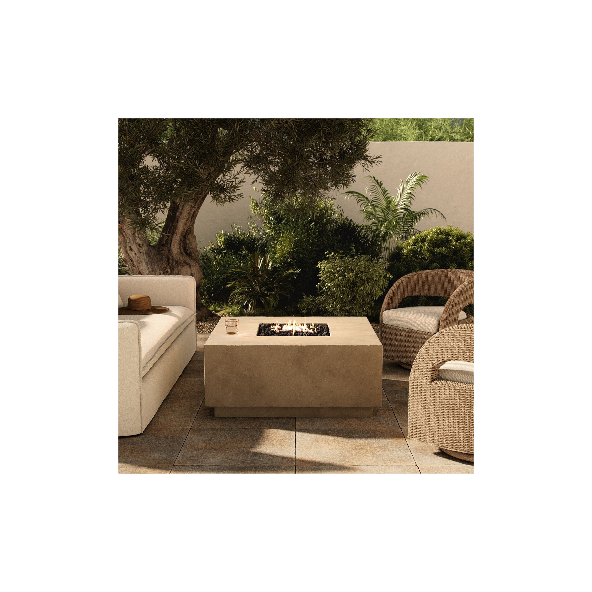 Ella Square Fire Pit Table, Natural Concrete