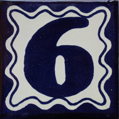 4.2" x 4.2" 3pcs TalaMex Blue Talavera Tile Number Six