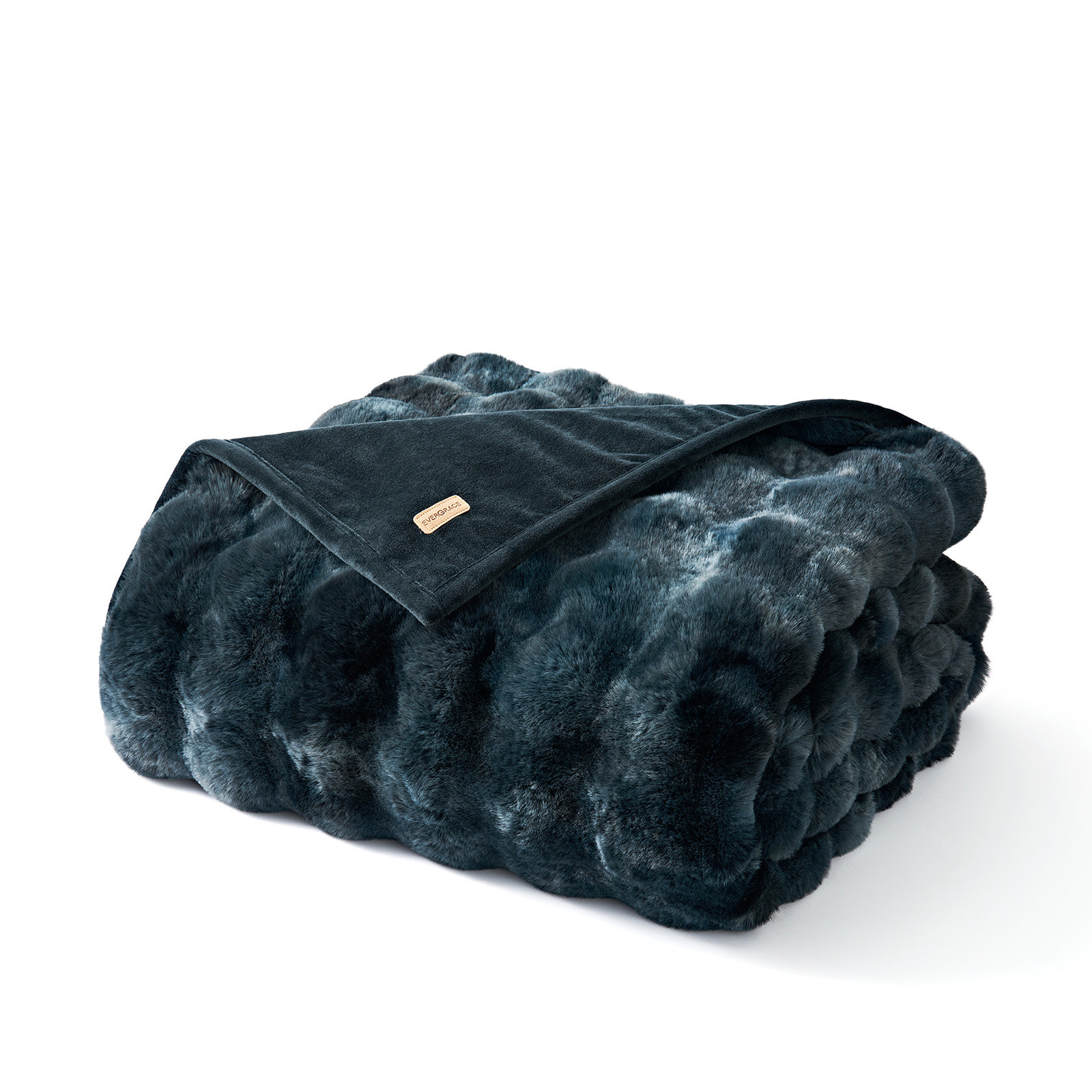 Faux Fur Weighted Throw Blanket, 80" L x 60" W, Deep Indigo Marble