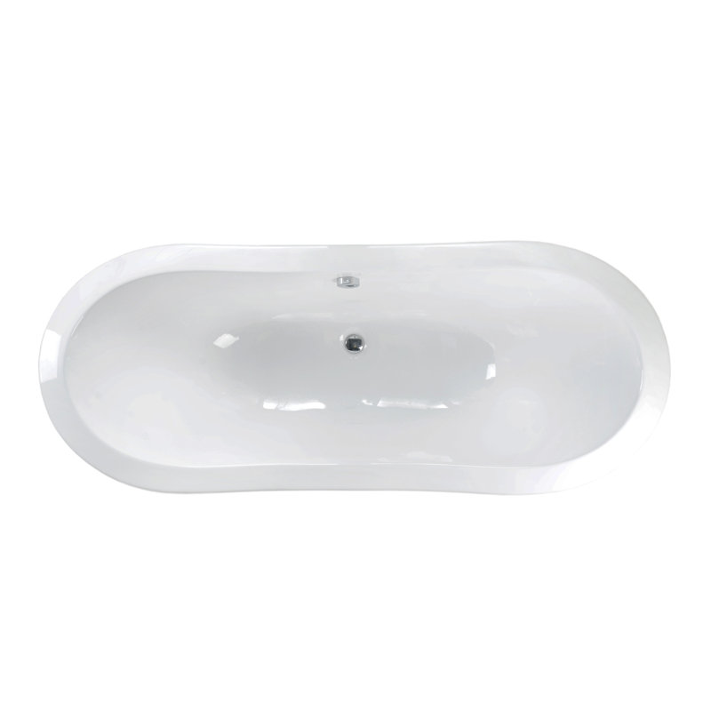 72'' x 30'' Freestanding Soaking Cast Iron Bathtub, Satin Nickel