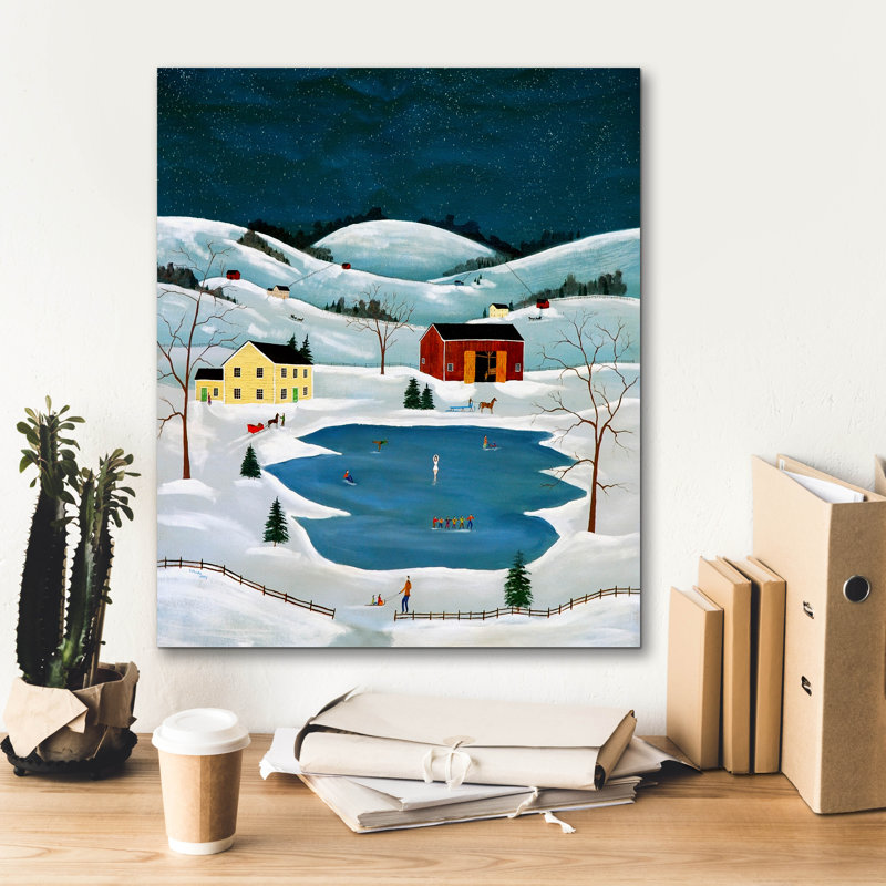 Toile épique «Skating On The Pond» par C Munro, 20 po x 24 po, H 24 po x l 20 po