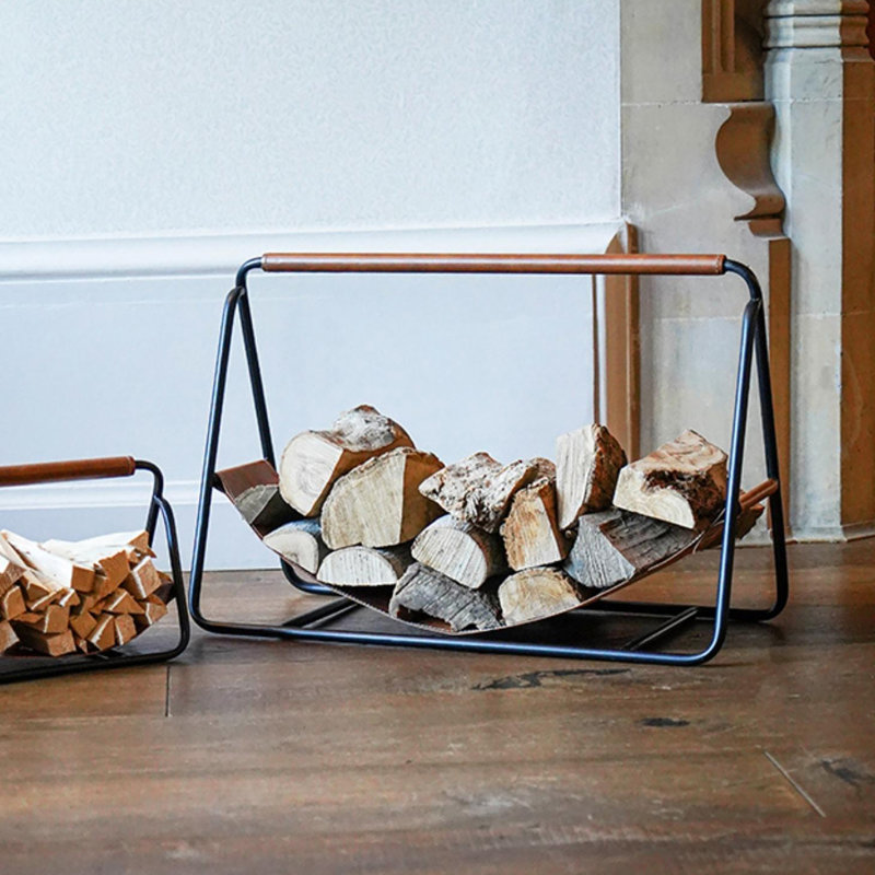  W60cm Iron Fireside Log Basket, Black