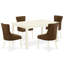 Ensemble de table de salle à manger moderne 5 pièces comprenant une table rectangulaire en bois et 4 chaises Parson rembourrées en tissu brun, lin blanc-228050547-228050544