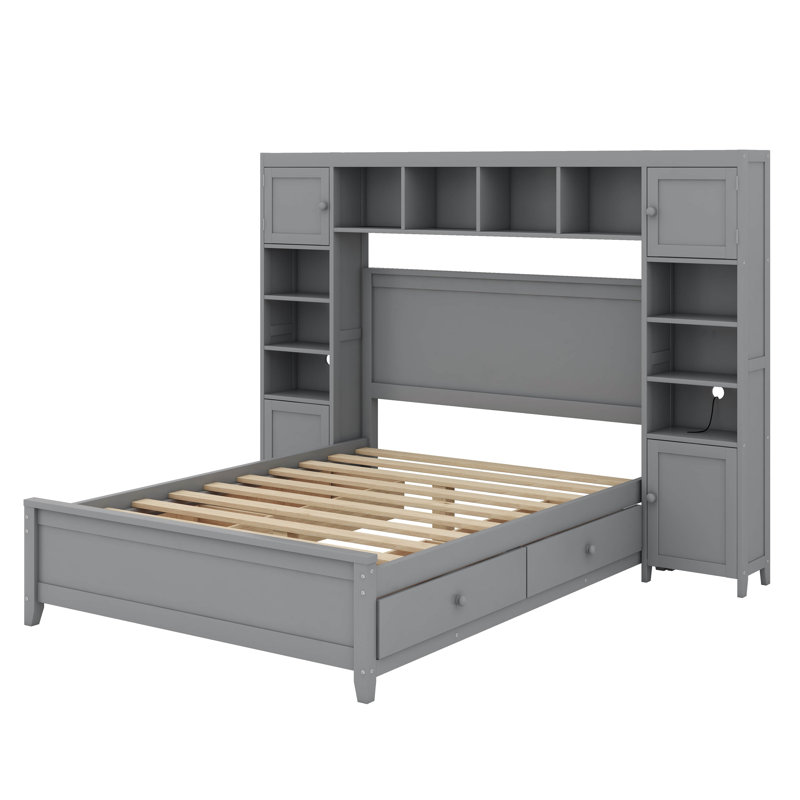 Lit avec armoire et tablette tout-en-un, Gris