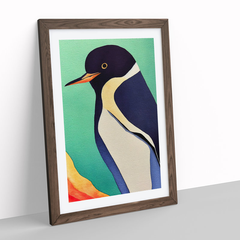 Delightful Penguin - Single Picture Frame Print, 35cm H x 50cm W x 2cm D, Brown Framed 