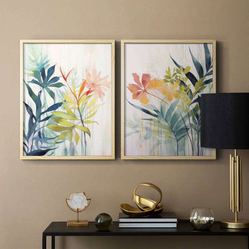 Impression encadrée I-Premium rose et jaune à motif floral - prêt à être accroché - aucun clou requis - aucun clou requis