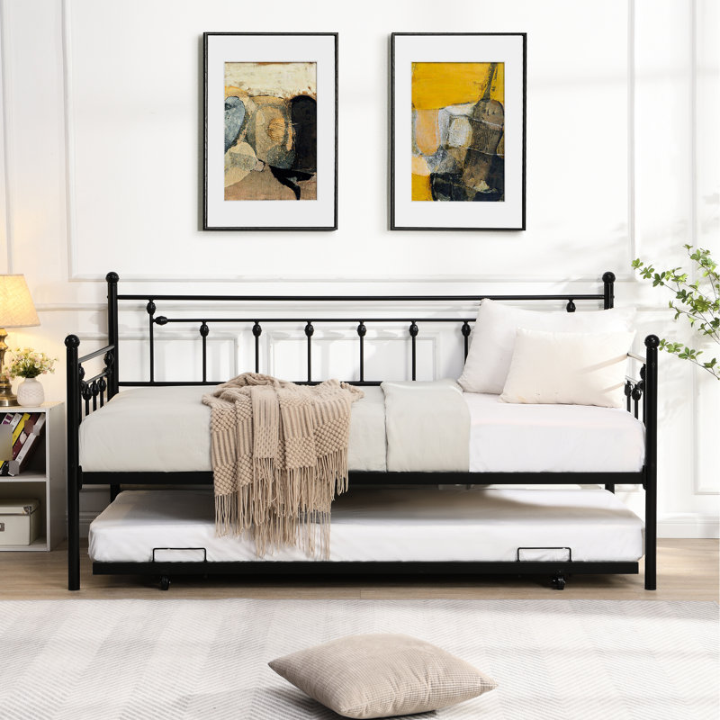 Black Daybed With Trundle - Modern Style For Bedroom, Steel Construction Stability, Space Saving, Silent And Noise-, Easy To Assemble, Fits All Mattress Types, 250/350 Lbs Capacity In Look