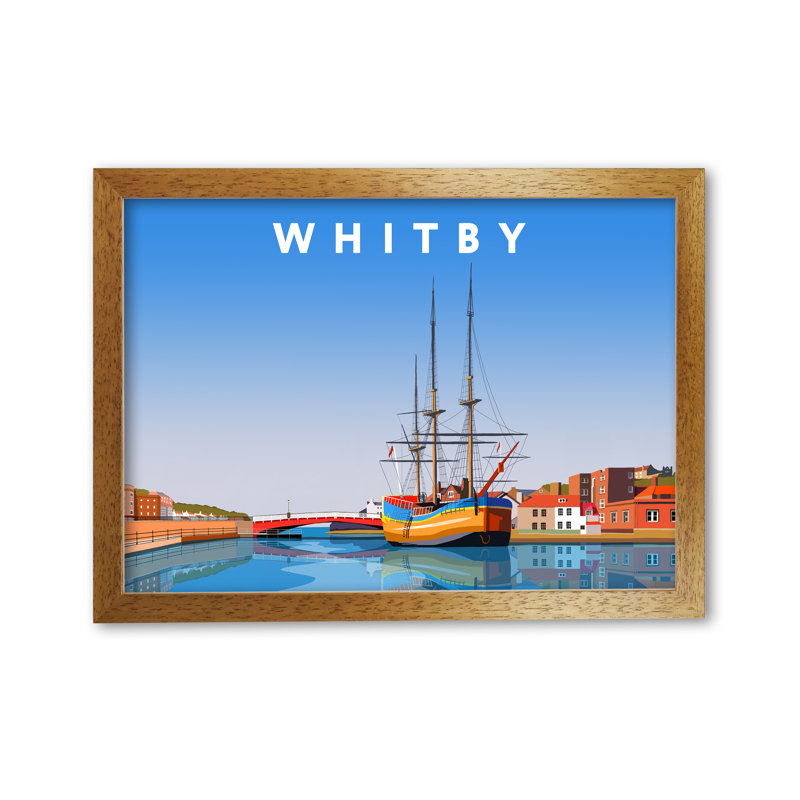 Whitby Harbour by Richard O'Neill - Print, Honey Oak Framed, 21cm H x 29.7cm W x 3cm D