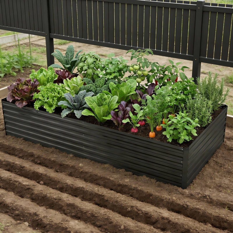 Lafayette Rectangular Galvanized Metal Raised Garden Bed, 12" H x 72" W x 36" D, Black