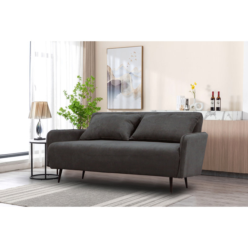 Causeuse convertible en tissu noir L 61 po avec coussins Leandro