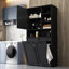 Armoire de buanderie avec portes et tablette, panier à linge inclinable, plusieurs espaces de rangement, style autoportant, tablette ouverte, tablette réglable