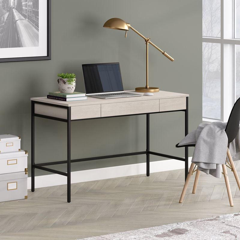 Evans 121.285cm W Rectangle Writing Desk, Alder White