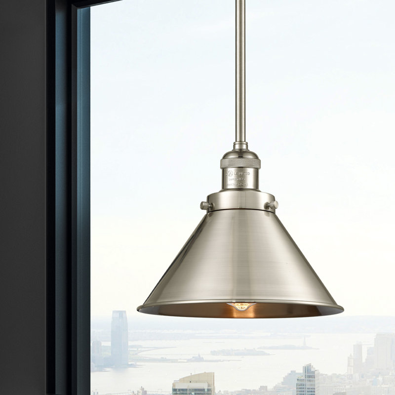 Luminaire suspendu conique à 1 lumière Paylor, Nickel satiné brossé, Nickel satiné brossé, Ampoule DEL 6 watts Vinage