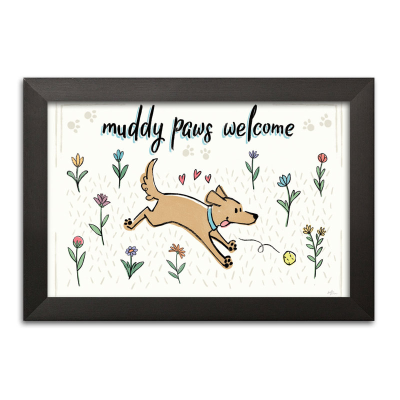 «Dogs in the Garden I», impression, Papier avec cadre noir, H 12 po x l 18 po x P 1,5 po