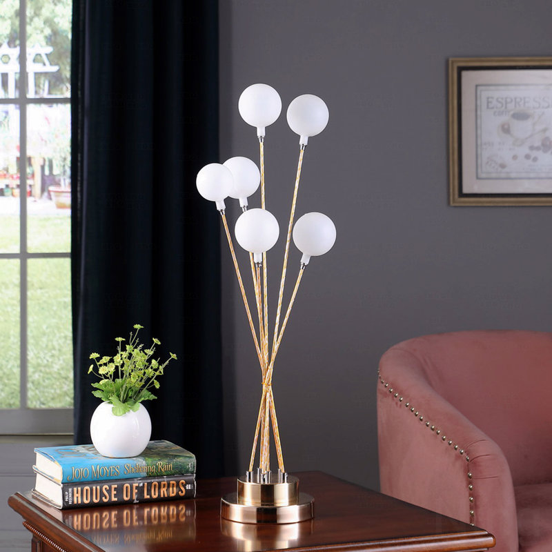 Lampe de table sphérique en aluminium chromé 27 lumières 27,5 po Aluminun, Jaune