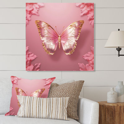 Papillon rose et doré II - reproduction d'animaux sur métal