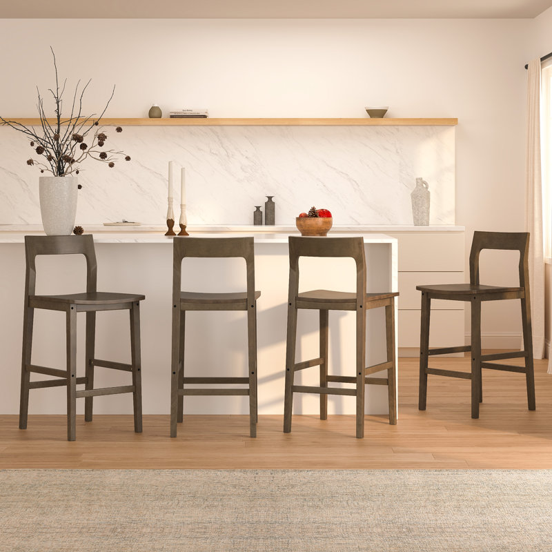 Solid Wood Counter Stool With Footrest, Dark Brown, 4