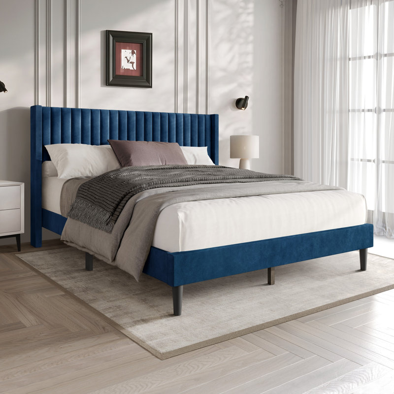 Lit plateforme simple à oreilles tapissier Montrose, Twin, Blue