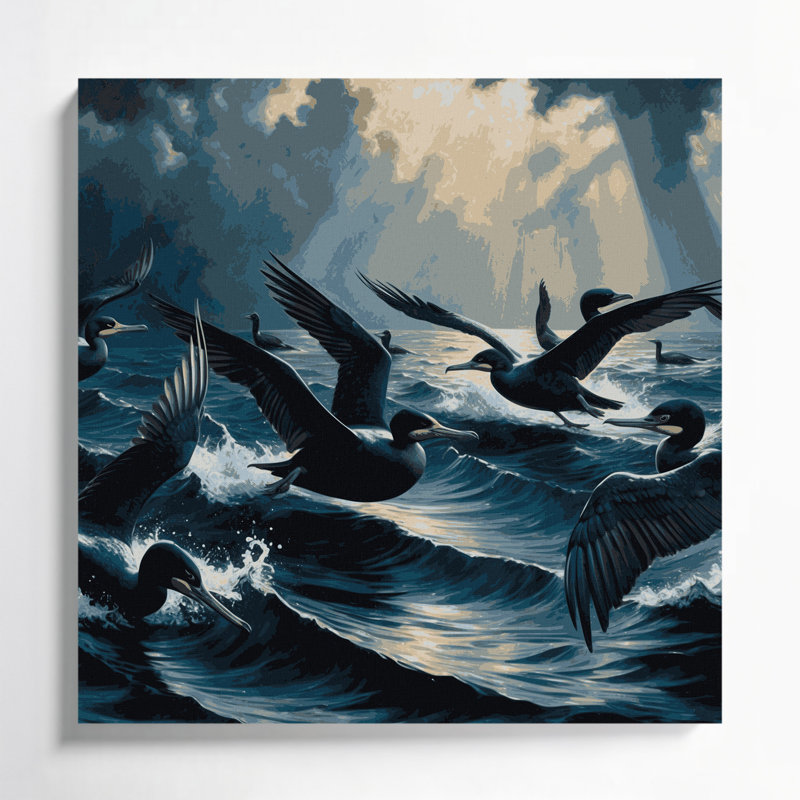 Oiseaux, art mural sur toile grise, H 8 po x l 8 po
