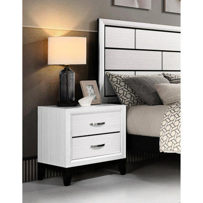 Mobilier de chambre à coucher: Table de chevet moderne avec 2 tiroirs blancs