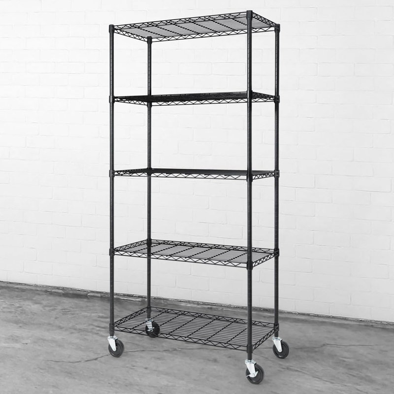 Heavy Duty Silver Grey 5-Tier Metal Shelving Unit with Wheels
