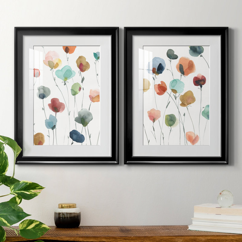 " Lollipop Garden I " 2 - Pieces, Black Framed Paper, 22.5" H x 61" W, Black