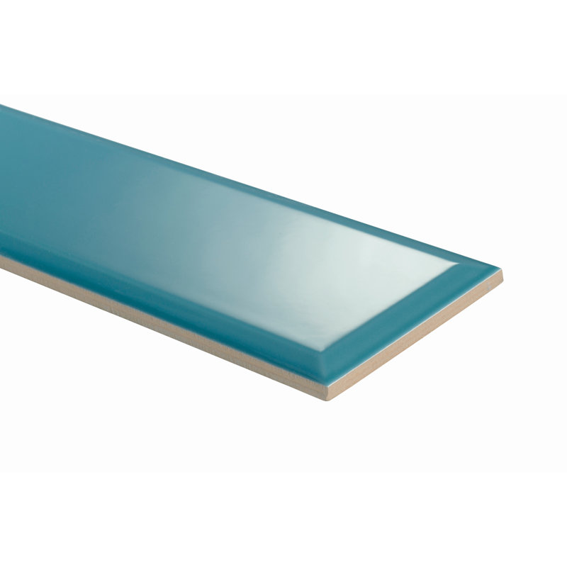 Pop Life 4"X12" Beveled Gloss Ceramic Wall Tile, Turquoise