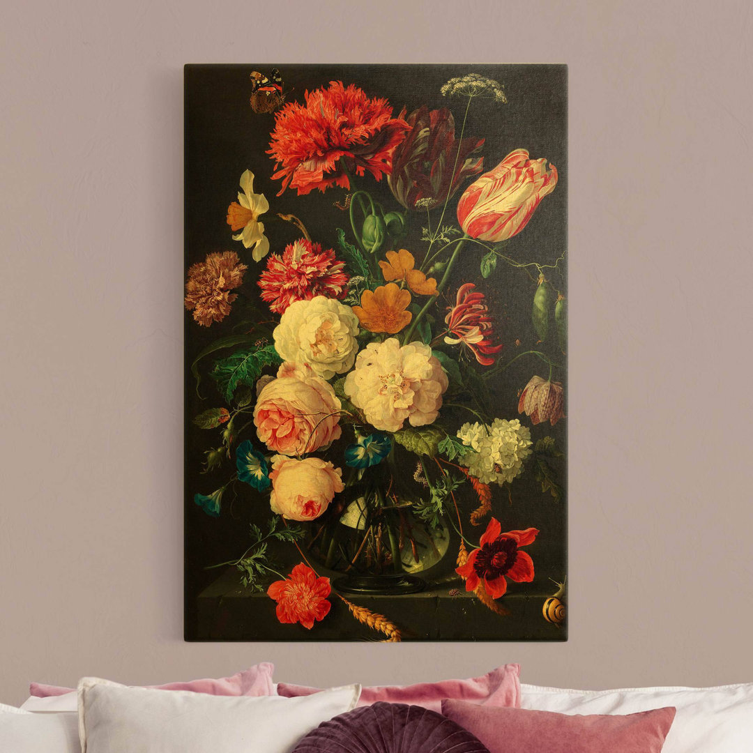 Leinwandbild Stillleben mit Blumen in einer Glasvase von Jan Davidsz De Heem