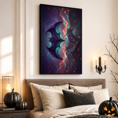 " Purple And Teal Abstract Swirls With Orange Halloween " Painting Print