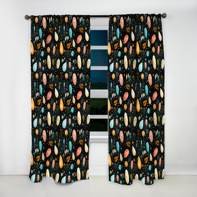Motif de feuilles botaniques multicolores sur fond noir II - Rideau floral - Velours obscurcissant - 1 panneau