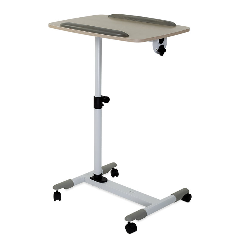 White Adjustable Height Laptop Cart with Drawer and Casters
