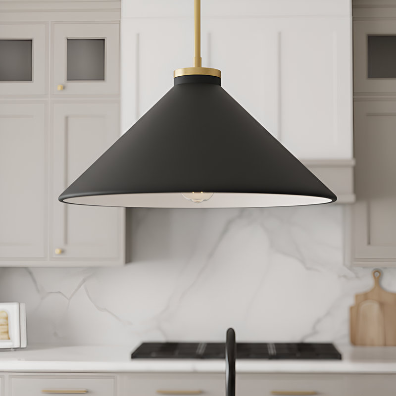 Luminaire suspendu 1 lumière en or brossé avec abat-jour noir Bradbury, Noir