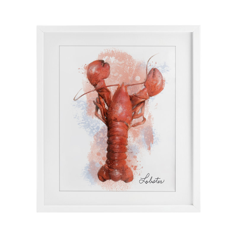 Reproduction encadrée sous verre Coastal Lobster, par Matthew Piotrowicz, H 21 po x l 17 po, Cadre blanc côtier