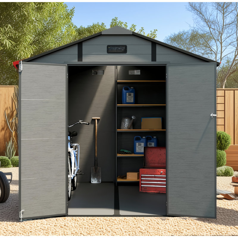 Remise de rangement extérieure en plastique 8 x 10 pi - Remise à outils verrouillable en résine avec fenêtre et plancher