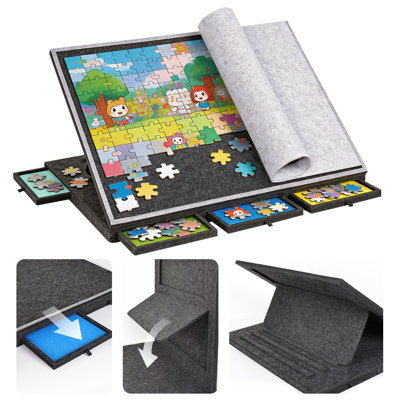 Adjustable Tilting Jigsaw Puzzle Table with Stand Light Grey Frame, Lightweight Felt Puzzle Board with Dust Cover & 5 Colour-Coded Sorting Drawers, Puzzle Workstation Holds Up to 1500 Piece Jigsaw Puzzles
