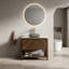 Meuble-lavabo de salle de bain 36 po Indigo, armoire de rangement autoportante en contreplaqué avec 2 portes diagonales rayées et tablette ouverte, lavabo en verre de transport noir et plateau en pierre frittée blanc de Carrare, grain de bois noyer foncé-130369467-130369474