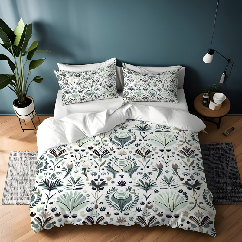 Polyester Floral Duvet Cover, King Duvet Cover + 2 King Shams