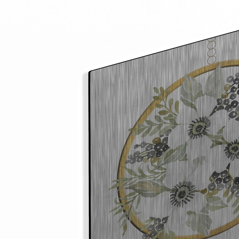 «Geometric Circle Mute Floral» par Cindy Jacobs, Luxe Metal Art, H 12 po x l 12 po
