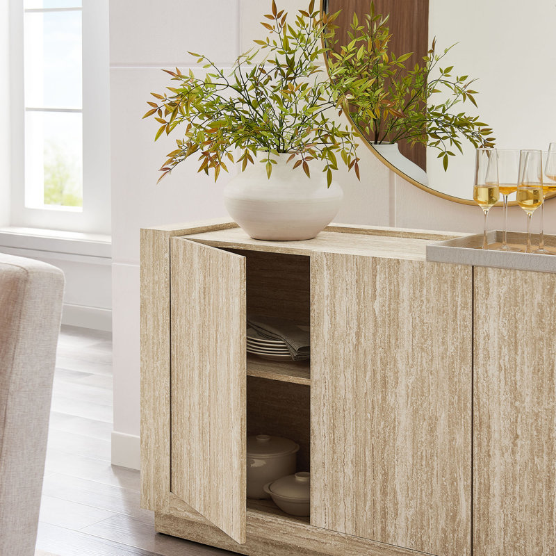 Haven 59" Beige Faux Travertine Sideboard with Adjustable Shelves