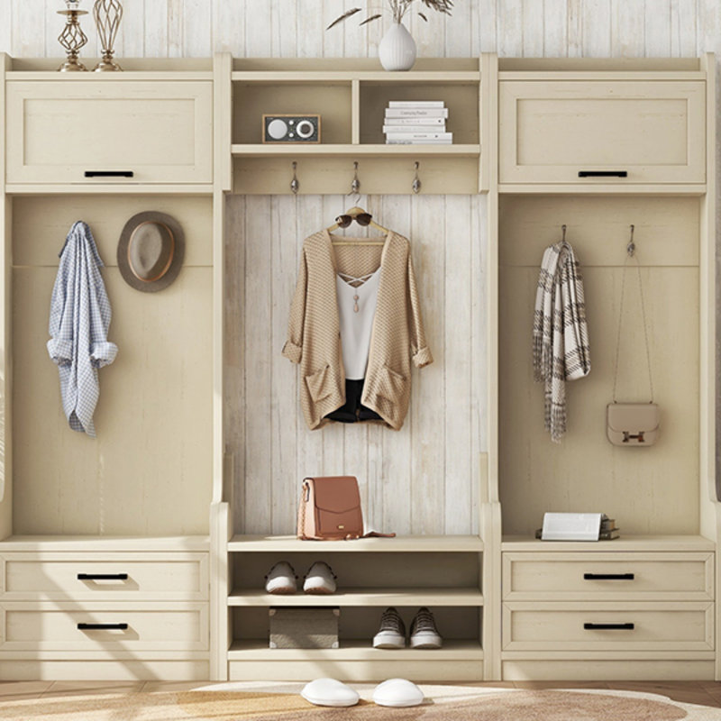 Portemanteau détachable Savanella 4-en-1 avec rangement et 7 crochets, portemanteau multifonctionnel avec tiroirs de rangement et armoire