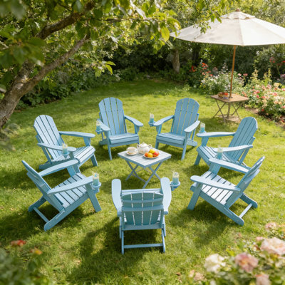(Set of 6) Hdpe Folding Outdoor Adirondack Chair With Cup Holder