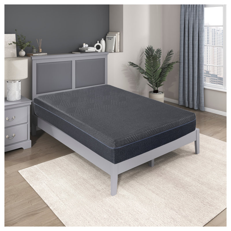 Matelas pour grand lit de 11 pouces, mousse viscoélastique infusée de gel vert pour un confort rafraîchissant, matelas dans une boîte avec housse en tissu gris